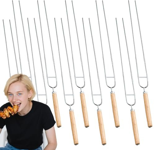 Grillspieße, 10 Stück, doppelt, flach, aus Edelstahl, für Grill, wiederverwendbar, lange Grillspieße für Küche und Grill im Freien und Camping
