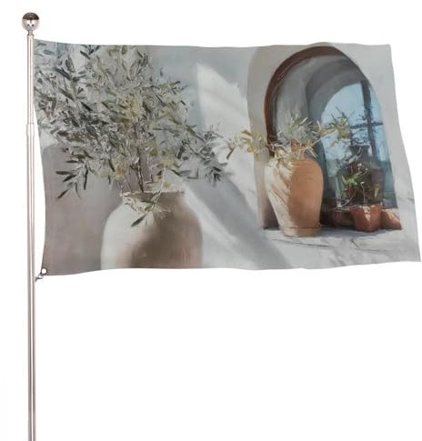 Bandiera con albero di ulivo in vasi, 9,6 x 1,5 m, per esterni, giardino, bandiere, decorazione per cortile, portico, prato, fattoria