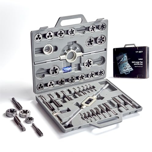 toolant 45-teiliges SAE-Gewindeschneider-Set, 6,35 mm - 2,5 cm großes Gewinde-Set mit runden Schneideisen zum Schneiden und Umeinfädeln von Innen- und Außengewinden