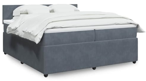 Massbinet Boxspringbett mit Matratze und Topper Samt 200 x 200 cm Dunkelgrau Schlichtes Design Kopfteil