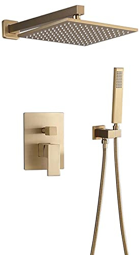 ZUOZUIYQ Verdecktes Duschsystem, Messing-Duschmischer-Set, fortschrittliche Lufteinspritztechnik, Duscharmatur-Set mit Handbrause und 20 cm Duschkopf, einfache Installation, gebürstet