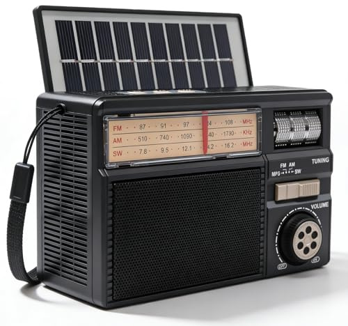 Poste Radio Portable avec Panneau Solaire, AM/FM/SW Radio Portable Rechargeable de 1800mAh, Transistor Radio Bluetooth, TransistorRadio pour Camping, Chambre