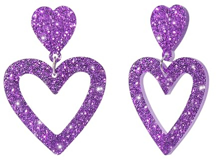 WATEFOER Herz Ohrringe für Damen Acryl Glitzer Doppelte Herz Ohrringe Süß Schmuck Geschenke für Valentinstag Geburtstag Jahrestag