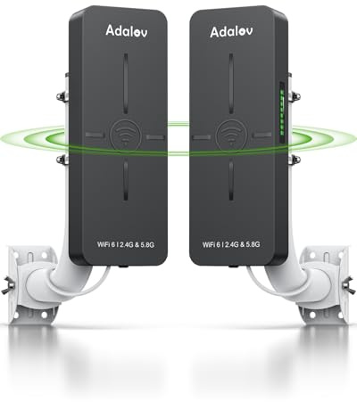 AdaLov CPE882 WiFi 6 Wireless Bridge Outdoor, 2.4/5.8 GHz Gigabit WiFi Bridge, MU-MIMO,WPA3-PSK Security,IP65 Weatherproof,Pole Mounts,3KM Point-to-Point Extend Network to Camera/Outbuilding/Barn/Shop
