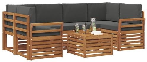 vidaXL Sofagarnituren 7 pcs Natur und Anthrazit Massivholz Akazie, Garten-Sofa-Eckgarnitur, strapazierfähiges Lounge-Möbel, modernes Patio-Set für chilliges Terrassenleben