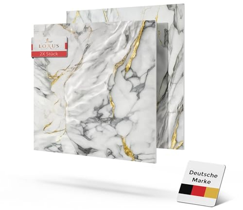 LoXus XXL Marmor Wandpaneele 120x120 cm –3D paneele -Luxus PVC Wandverkleidung in Calacatta Gold Optik – Wasserfeste Wandplatten für Bad, Küche & Wohnzimmer – UV-beständig – 2er Se