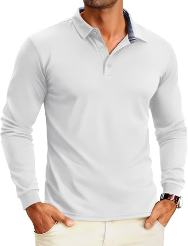 MAGCOMSEN Men's Long Sleeve Polo Shirts Quick Dry Golf Sport Tops Breathable Lightweight Work Shirts with 3 Boutons