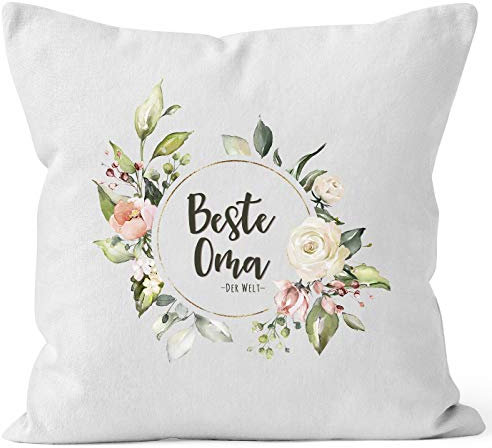 MoonWorks Kissen-Bezug Beste Oma der Welt Watercolor Geschenk Kissen-Hülle Deko-Kissen Baumwolle weiß Unisize