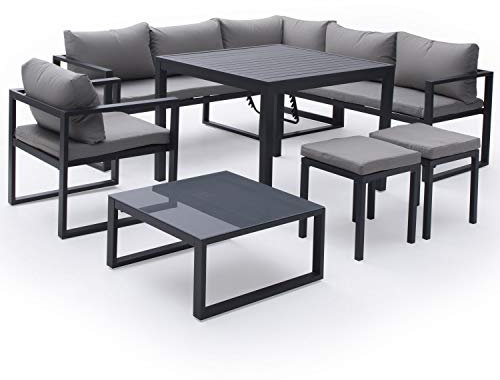 Salon de Jardin modulable Ibiza en Tissu Gris 7 Places - Aluminium Anthracite