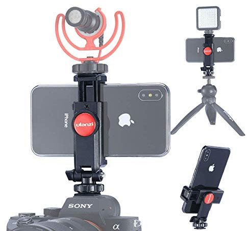ULANZI Smartphone Stativ Adapter Handy Halterung Kamera Hot Shoe Blitzschuh Selfie Stick Dreibeinstativ Verstellbar Klemme für Mikrofon Lichtständer 360 Drehung, Kompatibel mit Canon Nikon Sony DSLR