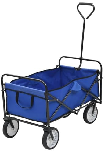 vidaXL Folding Hand Trolley Steel Blue Transport Cart Truck Wheelbarrow Wagon
