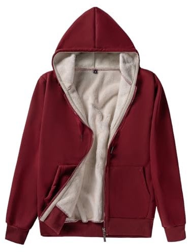 AOTORR Ladies Winter Warm Coats Womens Plain Full Zip Fleece Lined Hoodie Jacket Wine Red Small