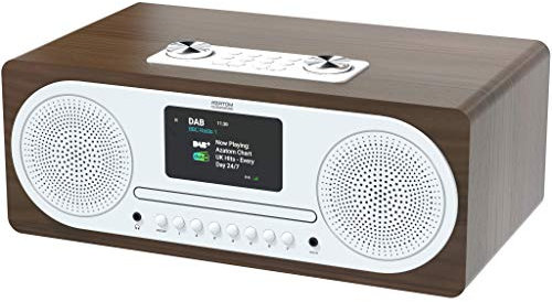 AZATOM Clockwood DAB CD player - FM Radio - Bluetooth - Stereo Speaker System - Clock Radio - USB Charging - Premium Sound (Walnut) (Renewed)