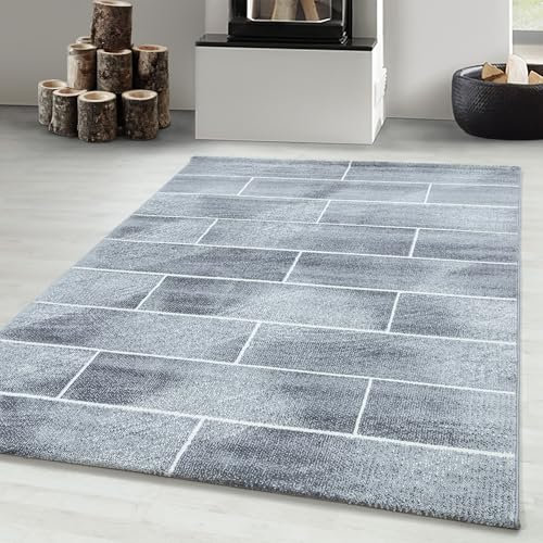 Carpetsale24 Designer Teppich Modern Stein Mauer Optik – Grau und Weiß – Wohnzimmerteppich für modernen Stil und Komfort, Größe 80x150 cm – Pflegeleicht, Weicher Flor, Ideal für Wohnzimmer