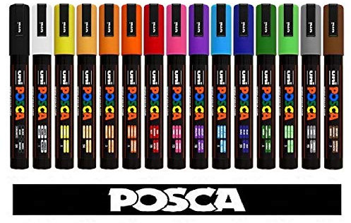 POSCA Uni-Ball marqueur Uni PC-5M Tempera 15 Couleurs Assorties Professional Set.