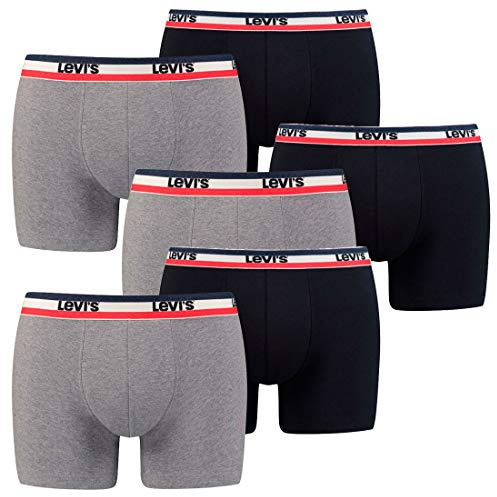 6er Pack Herren Levis SPRTSWR Logo Boxer Brief Boxershorts Unterwäsche Pants, Farbe:Black/Grey Melange, Bekleidungsgröße:M