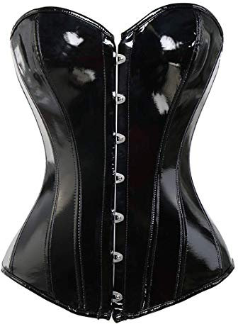 Kelvry Womens Basque Steampunk PVC Lingerie Sexy Gothic Vintage Lace up Boned Bustier Corset Top