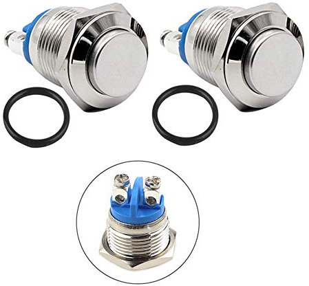 QitinDasen 10Pcs Premium 19mm Momentáneo Interruptor a Pulsador, 2 Pin Terminal de Tornillo Metal Interruptor de Botón de Cabeza Alta Redonda, IP65 Impermeable Interruptor 3A 250V