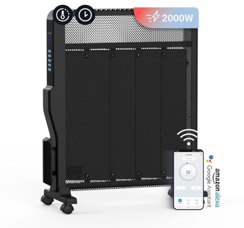 UNIVERSALBLUE Radiador Mica con WIFI Negro| Calefactor Bajo Consumo | 2000W Calor | Protección Sobrecalentamiento