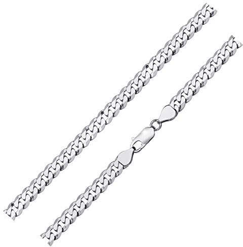 MATERIA by Matthias Wagner Bracciale da uomo a maglia barbazzale in argento 925, piatto, da uomo, larghezza 6 mm, diamantato, 18-23 cm, 20 cm, Argento sterling