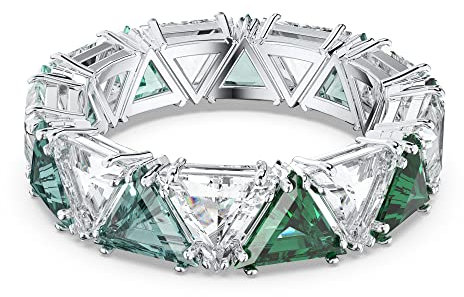 Swarovski Ortyx cocktail ring, Triangle cut, Green, Rhodium plated, 52