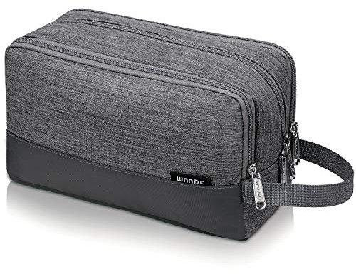 WANDF Toiletry Bag Water-Resistant Nylon Travel Wash Bag Lightweight Dopp Kit for Men and Women (A-Denim Grey)