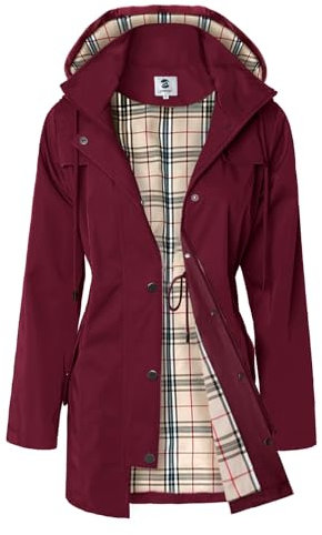 SaphiRose Veste de pluie longue, imperméable à capuche, coupe-vent pour femme (bordeaux, XL)
