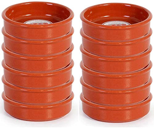 Tradineur - Pack de 12 Cazuelas redondas de barro - Aptas para vitro y horno - Ideales para guisos y asados caseros –Ø 10 cm