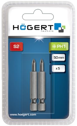 HÖGERT TECHNIK – PH2 Schrauberbits 50 mm aus S2-Stahl, 2 Stück, extrem robust, HRC 58–60, 1/4 Sechskantschaft, DIN 3126, für Akku- und Netzschrauber, präzise & langlebig