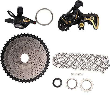 VGEBY 12 Gang Gruppe Aluminiumlegierung 12 Fach Schaltwerk Kassette und Kette Mountainbike 12 Gang Gruppe 12 Fach Schalthebel Schaltwerk 11T 46T Kassette und Kette