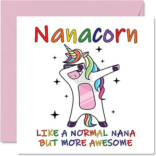 Stuff4 Geburtstagskarten für Oma – Nanacorn – Muttertagskarte von Enkelin, Enkelsohn, Happy Birthday Nana, Nan Unicorn Geburtstagskarte, 145 mm x 145 mm, saisonale Nannie Nanna, lustige Grußkarten