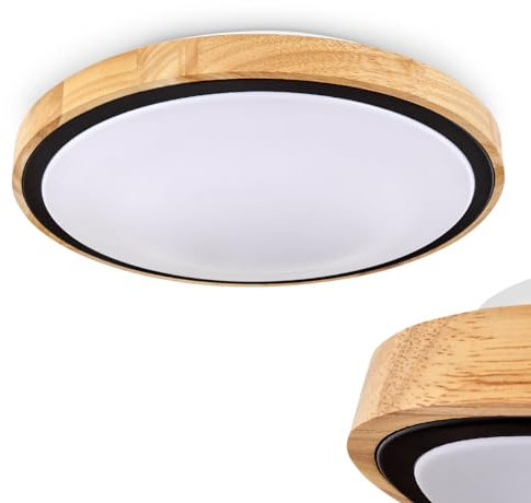 HOFSTEIN LED Deckenleuchte Corinto, moderne Deckenlampe aus Metall/Holz/Kunststoff in Natur/Schwarz/Weiß, (Ø 44 cm), 2300 Lumen, 3000 Kelvin, 1 x LED 24 Watt (inkl.)…