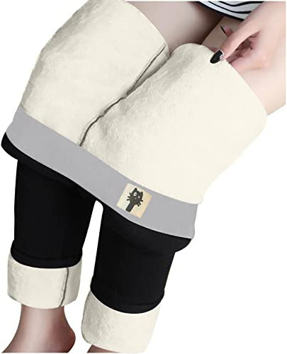 Thermo Leggins Damen Weiß Gefüttert Warm Winter Thermo Winterleggins Strumpfhose Winterleggings Fleece Leggings Unterhose Körperformung Damen Sport Leggings Damenhose Lammfell Kaschmirhose für Damen