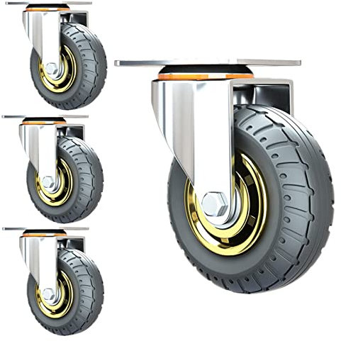 YHBZ 4Pcs Vollgummirolle,Industrielle Lenkrolle,Mit Bremswagen Rollen,Schwerlastrollen Rad,Für Möbel DIY Werkbank,Laden Sie bis zu 1000KG,4in-4WithoutBrake