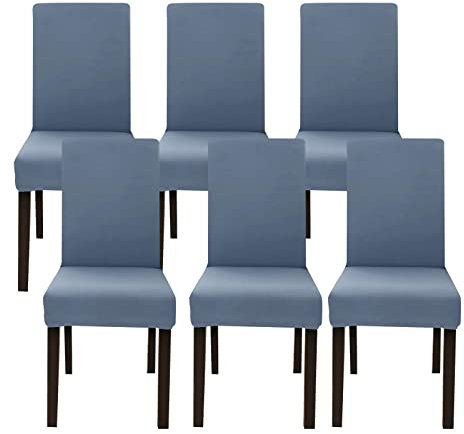 Jaotto Stuhlhussen 6er Set Stretch, Stuhlhussen für Esszimmerstühle Schwingstuhl, Stretch Stuhlschoner Abnehmbarer Waschbarer, Stuhlbezug Universal für Stuhl Esszimmer Büro Bankett Hotel(Grau Blau)
