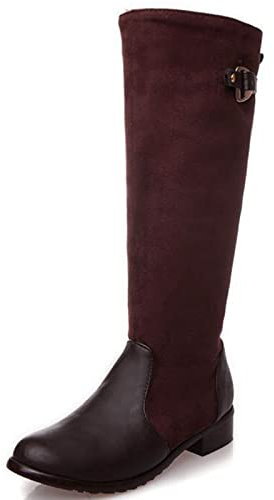 MJIASIAWA Donna Classico Punta Rotonda Knee Stivali Equitazione Pelle Lined Inverno Moda Block Tacco Medio Stivali Equitazione Dark-Marrone Numero 43 EU/45 Asiatico