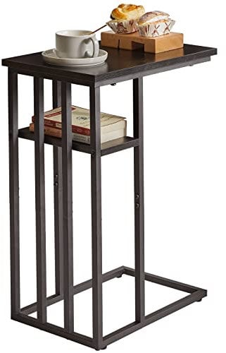 IBUYKE Beistelltisch, C-Form, Laptoptisch, Kleiner Sofatisch, Sofatisch mit Rollen, Wohnzimmertisch mit Metallgestell, Industrie-Design,Schwarz TMJ406B