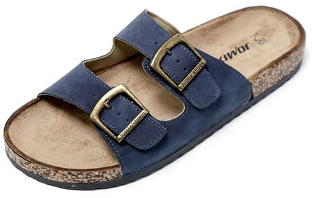 JOMIX Chanclas Verano Piel Sandalias Anatómicas Hombre con Hebilla, Navy, 43 EU