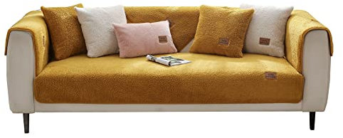 VanderHOME Anti-Rutsch-Sofa Abdeckung Künstliche Winter Plüsch Stretchy elastische Sofa Schutz für Haustiere Hunde und Katzen Kinder 70 * 90cm-Gelb-Armlehnenbezug (Nur 1 Stück)