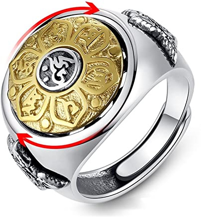 AMDXD S925 Sterling Silber Ringe, Six-word Mantra Rotatable Drehbar Ring Verlobung Silber für Herren, Spinner Fidget Ring, Verstellbar, Silber, Echt Silber Schmuck