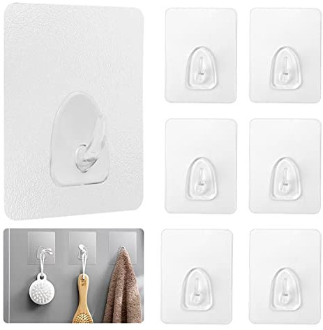 Magische Haken QVC, 6 Stück Selbstklebende Haken Transparent Magischer Haken Wunderhaken Transparent Hook Klebehaken Wiederverwendbar, für Küche, Bad, Türwand, Handtuch, Kleidung, Max 10Kg (6×8Cm)