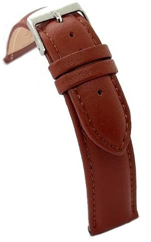 diloy Lederarmband für klassische Uhr – Glattes Rindsleder mit Nähten, gepolstert, Edelstahlschließe – Größen 8mm, 10mm, 12mm, 14mm, 16mm, 18mm, 19mm, 20mm, 22mm, 24mm 302 Mittleres Braun 20mm
