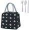 QEEQPF 1 bolsa de almuerzo portátil, con 1 juego de tenedores/cucharas/palillos, bolsa de picnic de margaritas a prueba de fugas, bolsa enfriadora de almuerzo, Apto para camping, trabajo (negro)