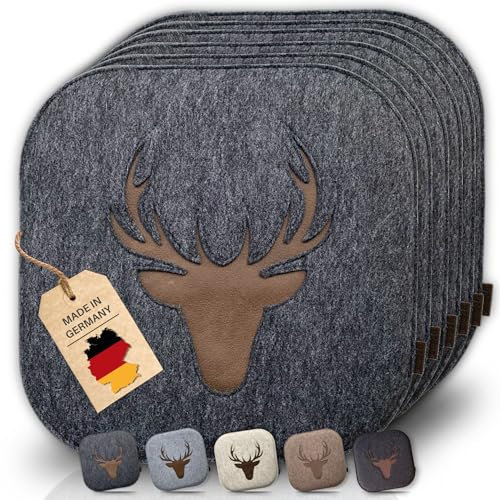 kontor28® - Sitzkissen Filz handgefertigt Made IN Germany | Sitzkissen Stuhl 37,5x37,5 cm aus rPET-Filz extra weiche und robuste Polsterung | Sitzauflage Stuhl für In- und Outdoor | anthrazit 6er-Set
