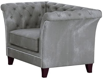 S-Style Möbel Noah Chesterfield Sessel Loungesessel Lesesessel Coctailsessel Clubsessel Mini Sofa 1-Sitzer Couch Wohnzimmer Möbel Grau 123x82x75 cm