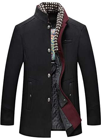 APTRO Mens Jacket Winter Wool Coats Warm Overcoat Outwear Business Trench Jacket with Scarf 2104 Black XS