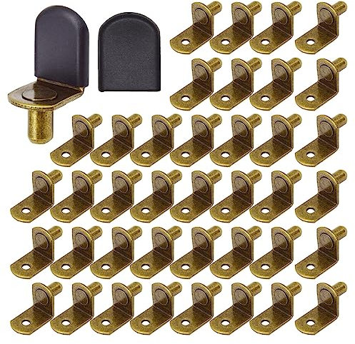 Hocansen 50 Stück L Form Regalbodenträger 6mm Flache Löffelart Regalträger L-Regalstifte mit Loch für Möbel,Schränke und Bücherregal(Bronze/L)