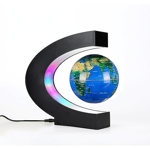BEBEVOGUE Personalized Magnetic Levitating Globe with LED Light Cool Birthday Unique Gift for Men Father Boys, Anti-Gravity World Globe for Home Bedroom Office Desk Gadget Decor (Blue)