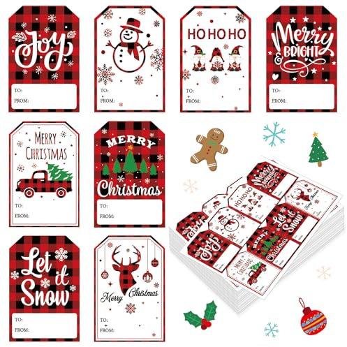 Dianelhall 320 Etichette Adesive Natalizie 5 X 7,5 cm Etichette Autoadesive di Natale Sticker Natalizi Carini in Carta con Nome Decorazioni per Festa Regali Pacchi (Stile a Quadri Rossi e Neri)