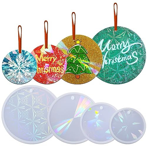Souarts Weihnachten Resin Silikonform Epoxidharz Formen Silikon Holografisch Effekt DIY Gießform Harz Silikonformen für Weihnachtskugeln Weihnachtsbaum Deko (Blau 5-9.5cm)